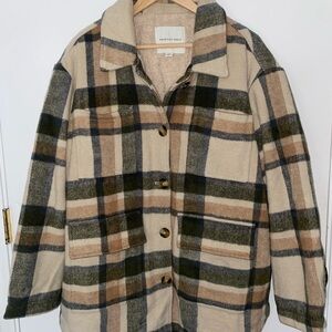 American Eagle Outfitters Plaid fleece lined Jacket - Cream and Green